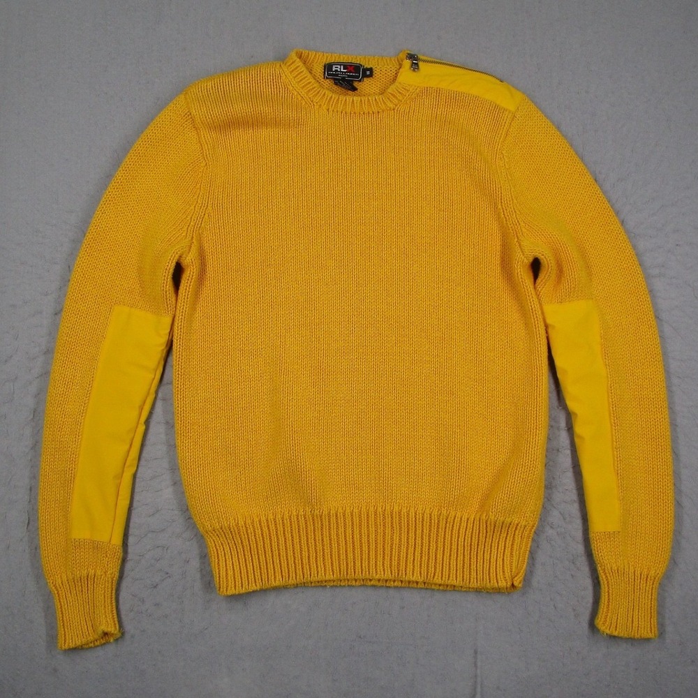 RLX Ralph Lauren Mens Small Yellow Pima Cotton Knit Shoulder Zip Sweater Y2K